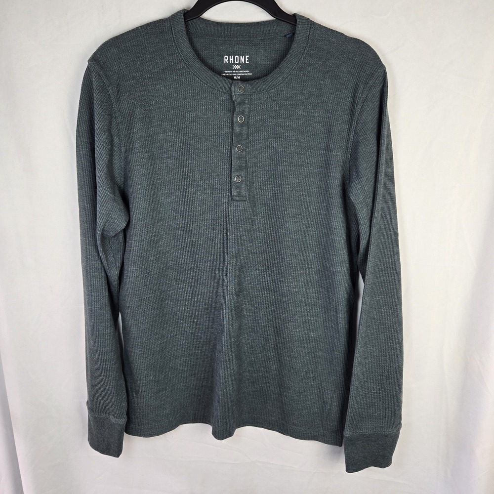 Rhone Thermal Waffle Henley Mens Medium Green Base Layer Cozy Capsule Wardrobe